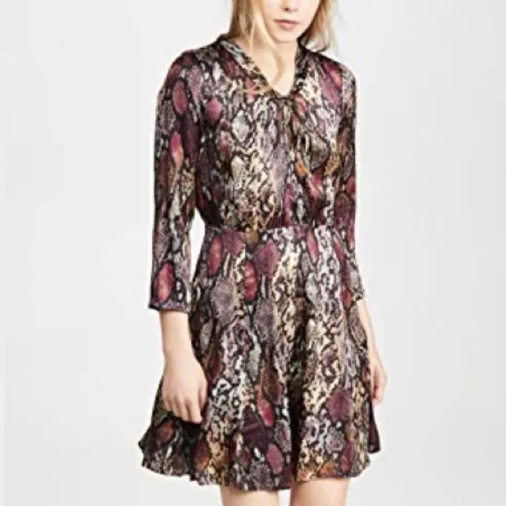 Rebecca Taylor Silk Snakeskin Print Mock Neck Dress Multi-Color Size 0